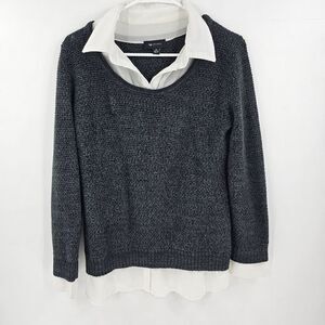 Ab studio long sleeve shirt gray collared layered y2k sweater schoolgirl medium